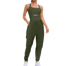 Moisture Wicking Womens Running One Piece Workout Romper Exercise Jumpsuit Gym Yoga Activewear Comfortable Stretch Fabric Army Green 2XL