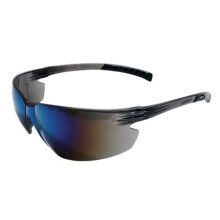 Radnor Glasses Safety Blue Mirror Anti-Scratch Classic Plus Unframed Charcoal Flexible Temple with Grips Wrap-Around Single Ansi Z87+ -1 Box of 12