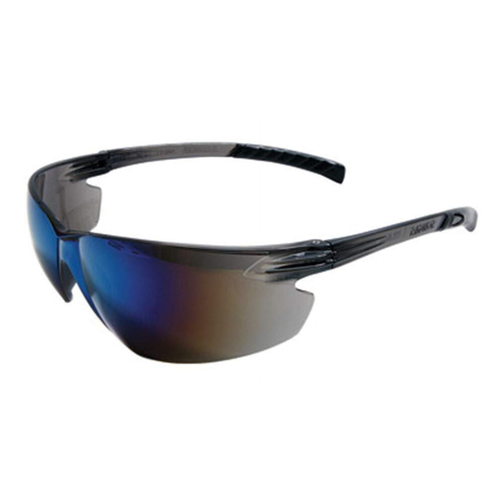 Radnor Glasses Safety Blue Mirror Anti-Scratch Classic Plus Unframed Charcoal Flexible Temple With Grips Wrap-Around Single Ansi Z87+ -1 Box Of 12 9422877398409