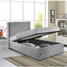 (3ft Single, With Tanya Mattress) Winged Plush Velvet Fabric Ottoman Gas Lift Up Storage Bed Frame