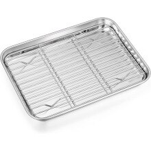 9" Baking Sheet Pan with Rack Set, Stainless Steel Cookie Sheet & Cooling Rack, Oven-Safe, Roasting, Non-Toxic, Dishwasher Safe, Heavy Duty