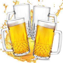 Chopes à bière en verre épais avec anses, 59 cl (lot de 4)