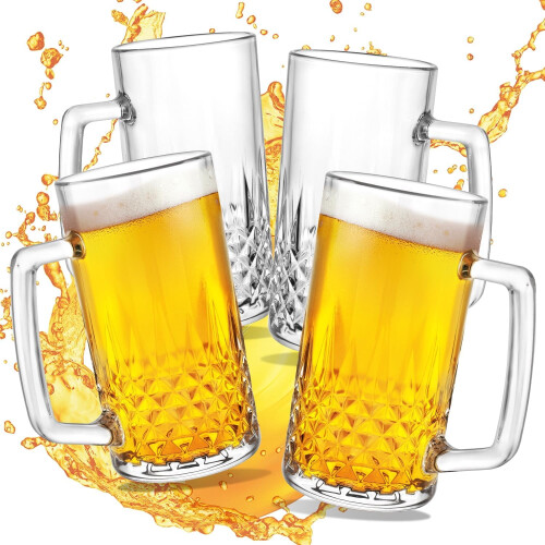Stevige glazen bierpullen met handvatten, 590 ml, set van 4