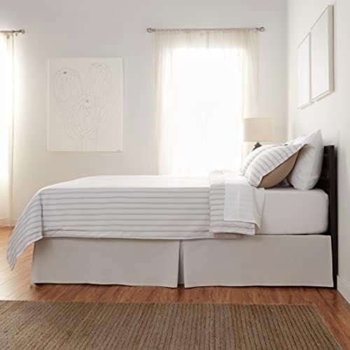 Lightweight Pleated Bed Skirt, Queen, Light Grey, Solid 1