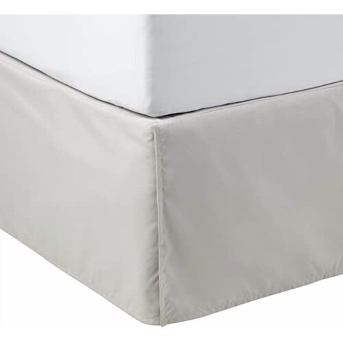 Lightweight Pleated Bed Skirt, Queen, Light Grey, Solid