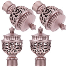 4-Piece Golden Curtain Rod Decorative Finials Sturdy Plastic Hollow-Out Rod Ends for Home Window Drapery