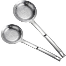 2-Pc Stainless Steel Slotted Spoon Set (10cm & 12cm), Food Strainers for Skimming/Draining, Ideal for Hot Pot & Kitchen – Compatible with Standard