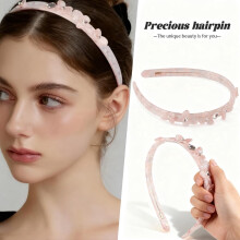 Marmeren bloemenhoofdband voor dames in beige, roze, grijs en blauw.