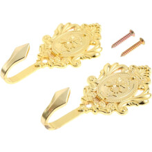 2Pcs Wall Hooks Black Pattern Carved Vintage Drapery Clothes Key Hook Bathroom Bedroom Multi-Function Decorative Hook with Screws