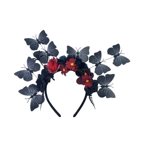 Tiara étnica com borboleta e flor, design 3D