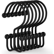 Crochets de rideau de douche noirs antirouille (lot de 24)