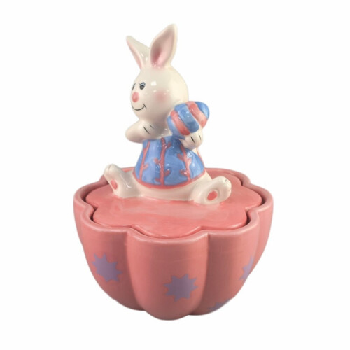 Ceramic Rabbit Cookie Jar Cute Bunny Animal Figurine Candy Container for Easter Kitchen Decor 9.3 in 1