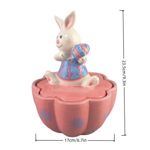 Ceramic Rabbit Cookie Jar Cute Bunny Animal Figurine Candy Container for Easter Kitchen Decor 9.3 in 2
