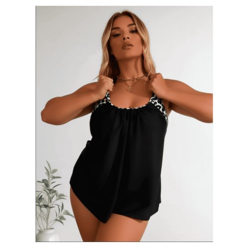 Plus Size Leopardprint Tankini Sæt Rund Hals Mave 2