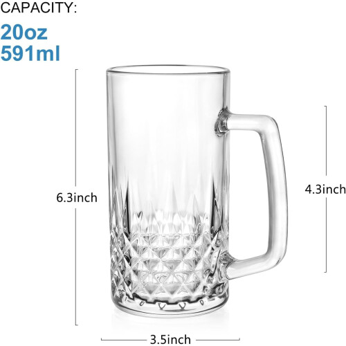 Stevige glazen bierpullen met handvatten, 590 ml, set van 4 1
