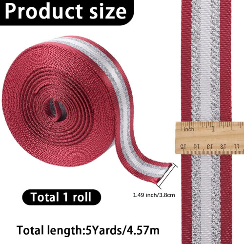 Randig nylonväv 3,8 cm bred 5 meter metallic silver 1