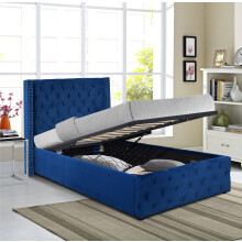 (3ft Single, With Lucy Mattress) Winged Plush Velvet Fabric Ottoman Gas Lift Up Storage Bed Frame