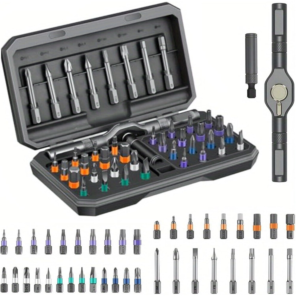 2025 Upgraded 42-In-1 Magnetic Screwdriver Set Â Ratchet Design, Switchable Handle, S2 Steel Bits, Compatible With Home/Diy/Electronics (Black) 9329345245015