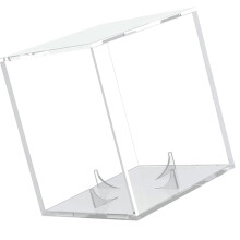 Vitrine de acrílico para bolas esportivas com suporte.