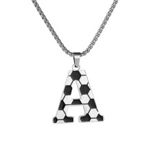 Men's A-Z Letter Soccer Necklace - Pendant with 23.62-inch Stainless Steel Silver Chain - Personalized Gift