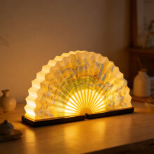 Opvouwbare ventilatorlamp – Houten, 3 standen sfeerverlichting, USB-C
