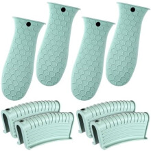 8 Pcs Silicone Pot Holders, Heat Resistant & Non-Slip, Compatible with Cast Iron Handles, Reusable Pan Sleeves (Mint Green)