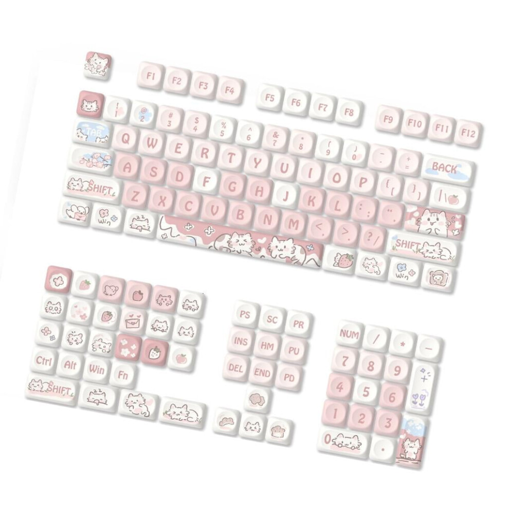 Moa Height Keycaps 132Piece Heat Sublimated Color Strawberry Kitten Keycaps Set Customization For Mechanical Keyboards 9329345247095