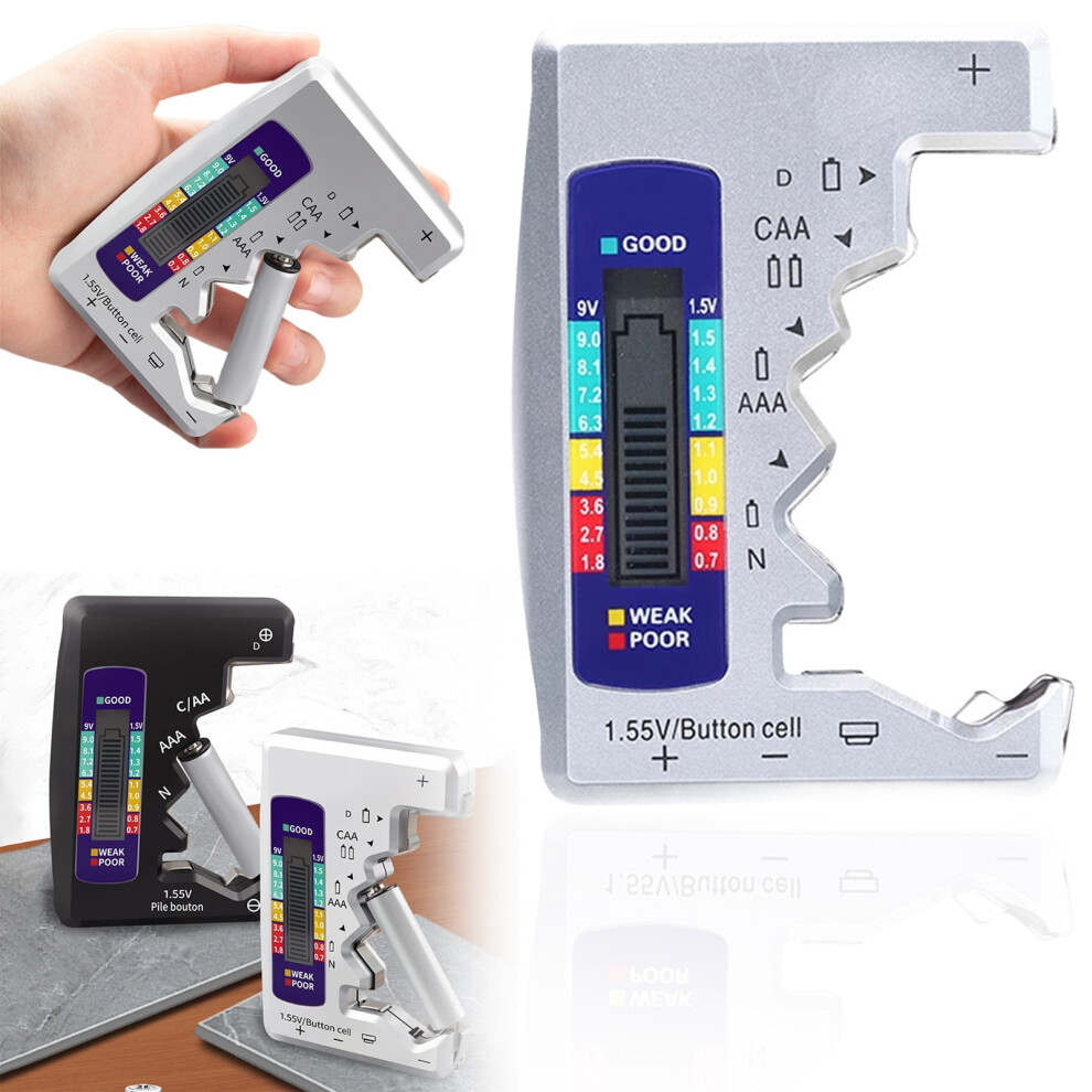 Battery Tester, Universal Battery Checker Small Battery Testers For Aaa Aa C D 9V 1.5V Button Cell, Silver 9329345247194