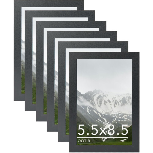 5,5x8,5 sorte træbilledrammer, 6-pak