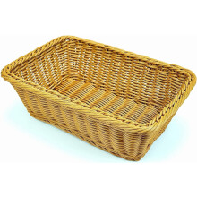 12" Poly Wicker Bread Basket – Hand Woven Food Storage & Serving Basket for Fruits, Veggies, Snacks – Restaurant/Hotel Use – Brown
