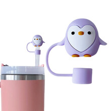 Cute Penguin Silicone Straw Toppers – Compatible with Reusable Straws, Cup Accessories & Lid Protectors