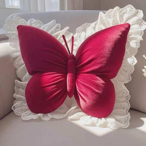 Almofada decorativa com borboleta branca e acabamento em renda, 50 x 40 cm (19,6 x 15,7 polegadas).
