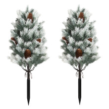 2 Pack 21.7in Artificial Cedar Topiary Trees, UV Resistant, for Indoor/Outdoor Christmas & Seasonal Decor
