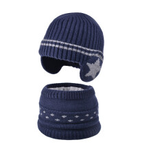 Kids Winter Hat and Scarf Set, Fleece Lined Knit Beanie with Ear Flaps, Warm Neck Warmer, Toddler Snow Accessories Set for Boys Girls 5-14 Navy