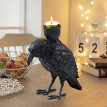 Suport lumânare Black Crow, ornament din rășină, gotic, 1 buc.