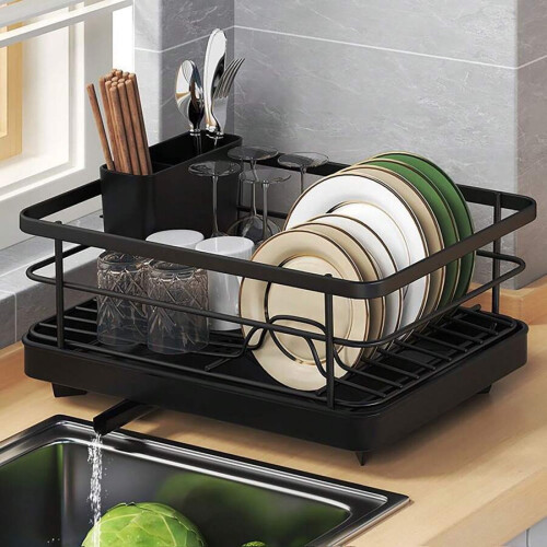 Scolapiatti, scolapiatti per piano cucina, scolapiatti di grande capacità, nero