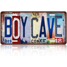 Plaque murale vintage en métal « Boy Cave » (30 x 15 cm)