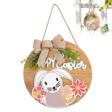 Letrero colgante de madera de Pascua – Conejo de bienvenida para puerta con lazo, 30 cm, para decoración de interiores/exteriores, porches y