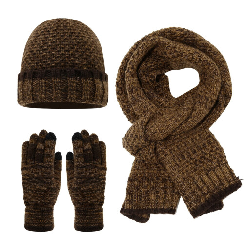 Set aus gefüttertem Strickschal, Mütze und Handschuhen 1