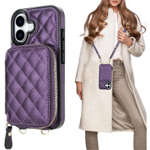 Peňaženkové puzdro Crossbody pre iPhone 17, kabelka z umelej kože na zips so stojanom, priehradkami na karty a popruhom na zápästie – tmavo