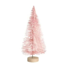 Mini pink bottle brush Christmas tree with wooden base 2 pcs