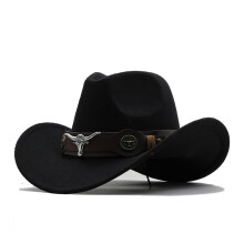 Western Denim Böjd Hög Hatt i Ylle med Stor Brätte