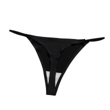 Plus Size Icy Silk Cheeky Bugyi, Vékony Pántokkal és Áttetsző Anyaggal, Szexi és Laza Alsónemű Nyárra és Romantikára Fekete XS
