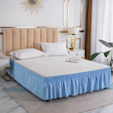 Sky Blue Classic Pleated Wrap-Around Bed Skirt, 15" Drop, 60x80+15", Ruffled Simple Design for Bedroom Decor