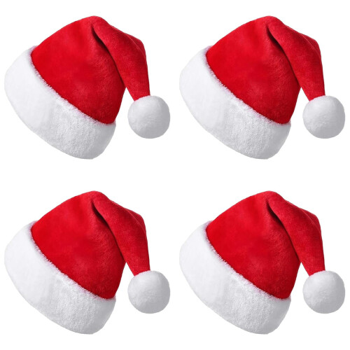 Gorro de Papai Noel de veludo vermelho unissex, 4 peças de 19 cm (7,5 polegadas).