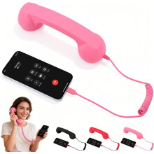 Retro Phone Handset, Type-C Wired Landline-Style Receiver for Mobile Calls & Video Conferences – Pink (Compatible with Type-C Devices)