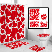 Ensemble de rideau de douche rouge amour pour la Saint-Valentin (4 pièces)