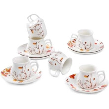 2.5 oz Espresso Cups and Saucers set of 6,Fall Design (Cute Shape for Double Espresso Shots, Ristretto, Macchiato,Café Cubano, and Turkish Coffee)