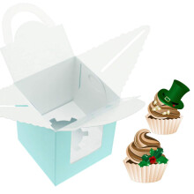 50 PCS blue Mini Dessert Boxes with Window for Bakery - Baked Goods Packaging Containers for Cupcakes, Cookies, Pastry