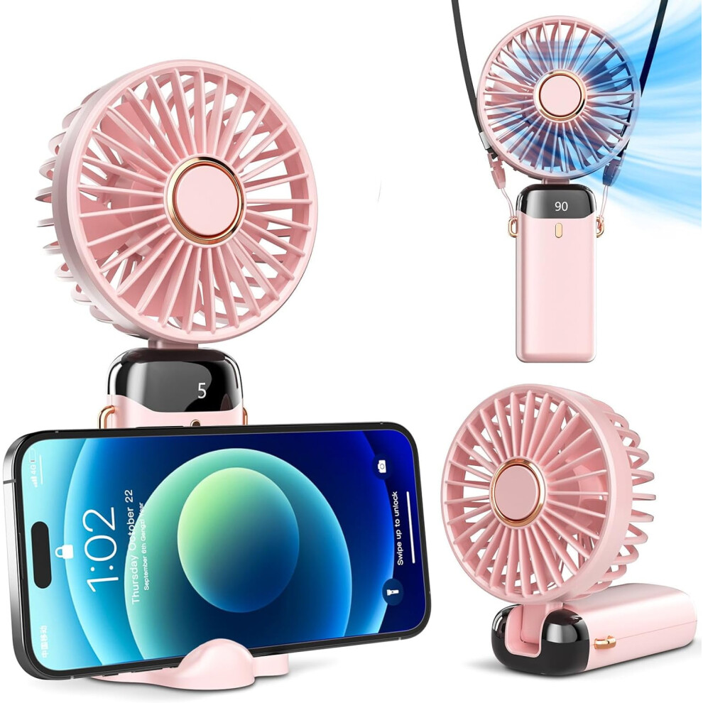 Koonie Portable Handheld Fan, Rechargeable, 5 Speeds, 90 Adjustable, 8H Battery, Digital Display, Compatible With Outdoor/Indoor 9422877893836